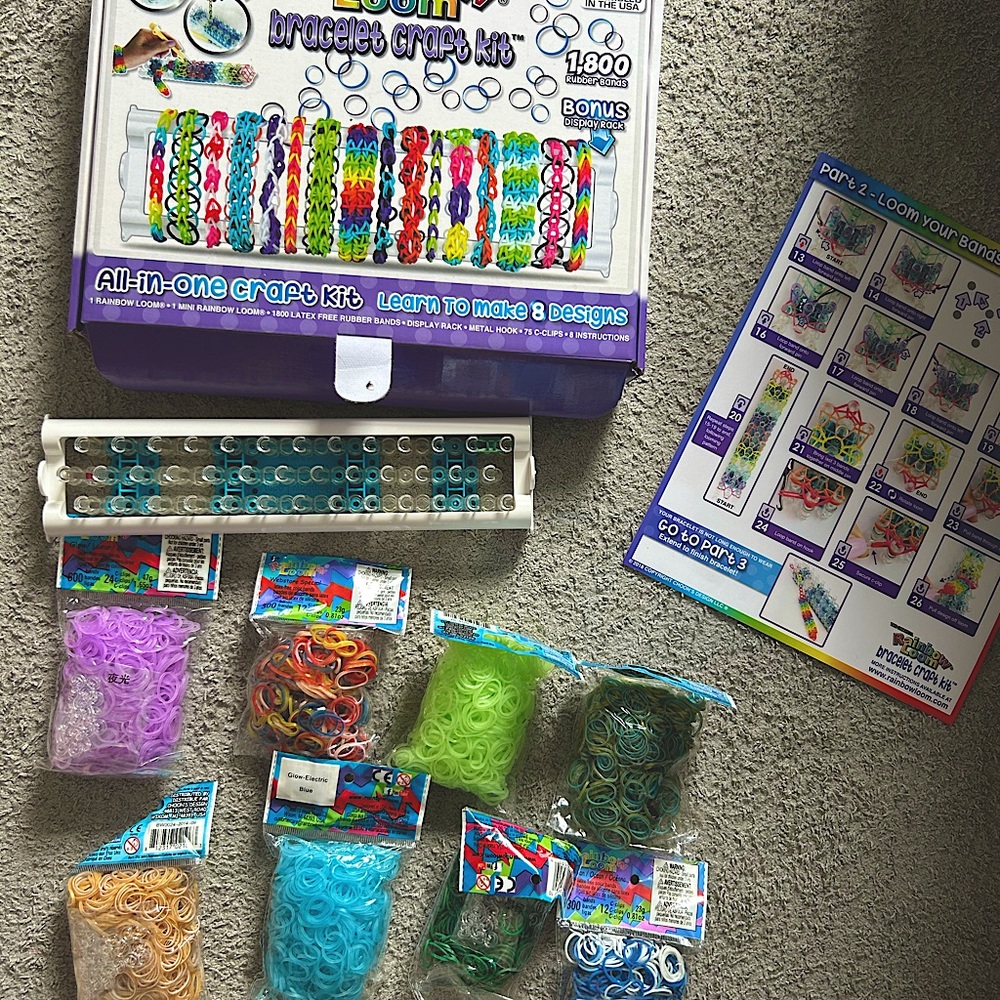 Rainbow loom plus thousands of bands, glow in the dark and sparkle colors